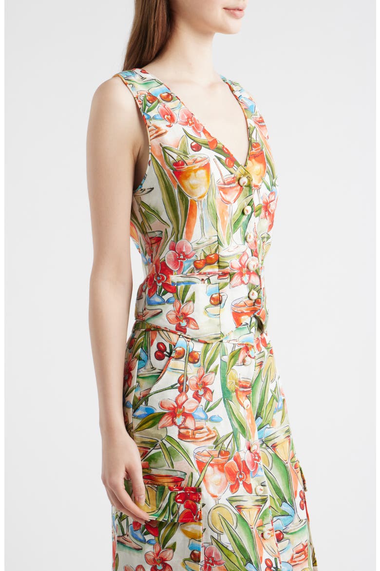 Cocktail Print Linen Vest, Alternate, color, OFF-WHITE