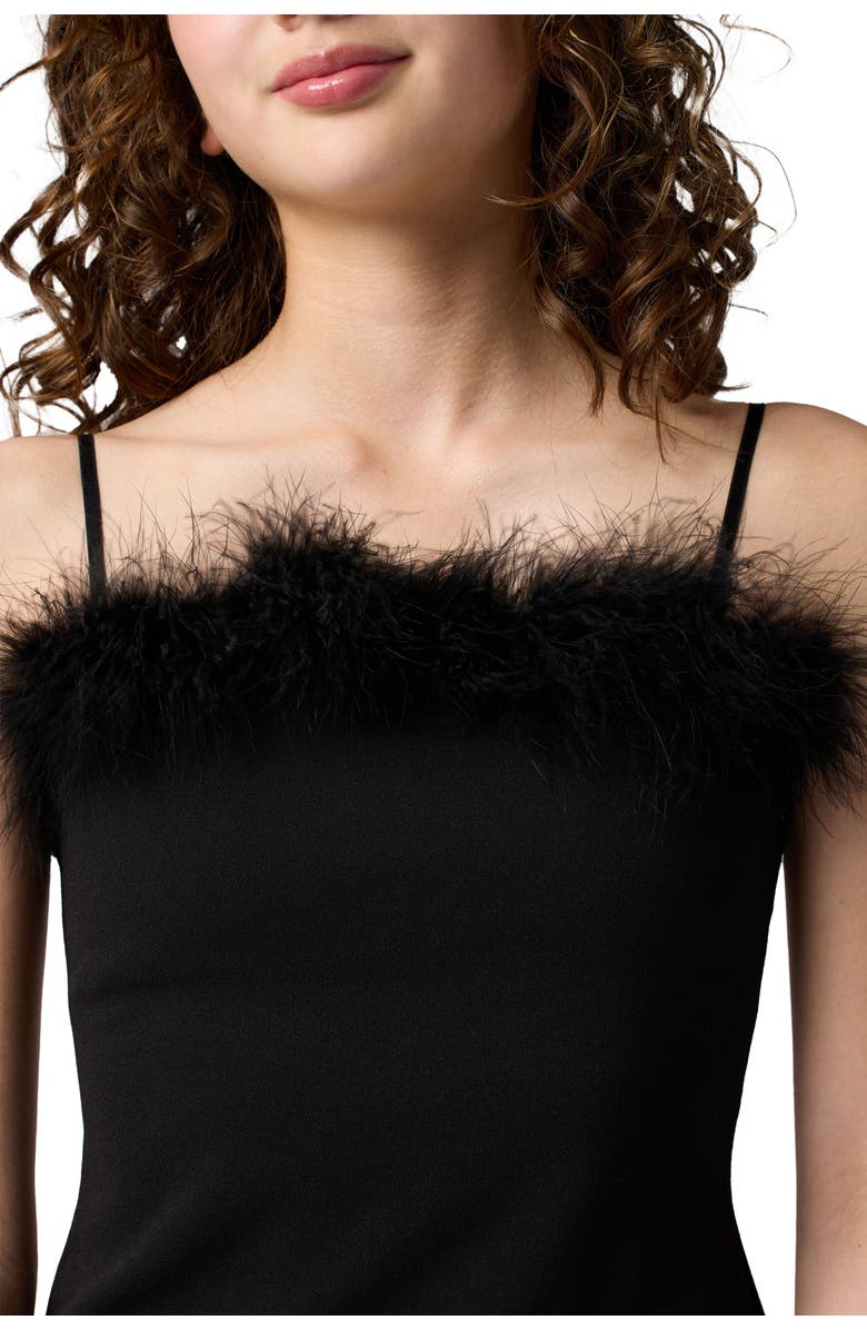 Un Deux Trois Thin Strap Mini Feather Dress, Alternate, color, Black