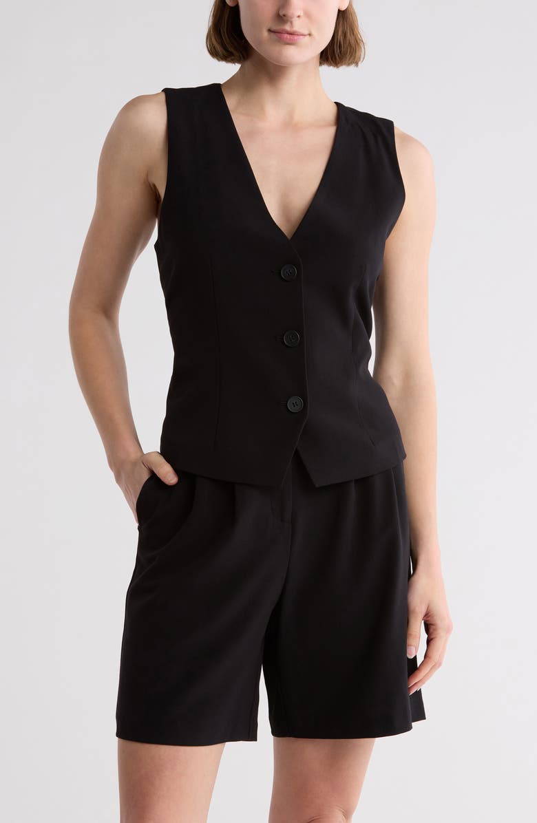 Leith Button Front Vest, Main, color, Black