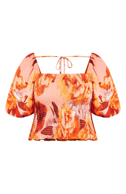 City Chic Poppie Print Smocked Crop Top In Pink