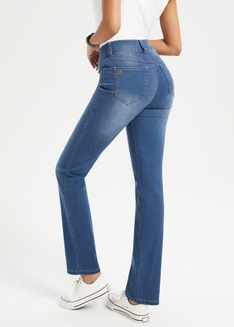 Signature Mid Rise Stretch Denim Straight Leg Jeans
