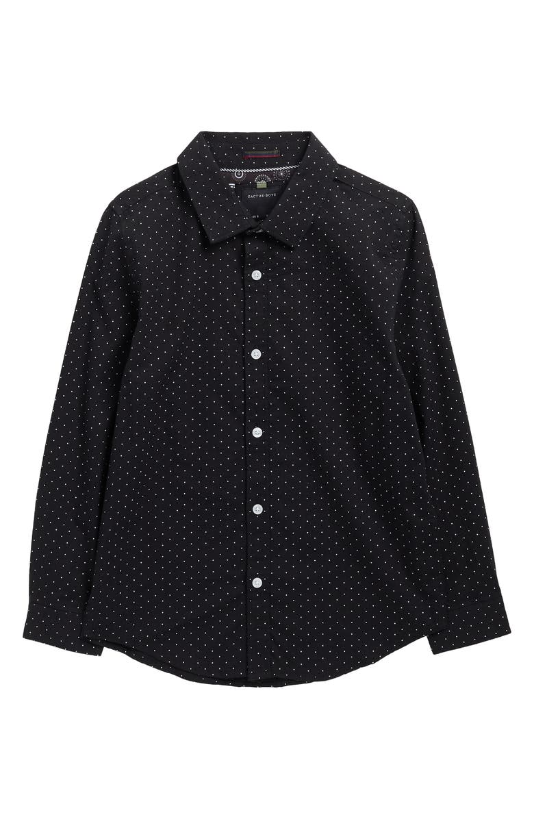 DENIM AND FLOWER Kids' Dot Print Button-Up Shirt, Main, color, Black