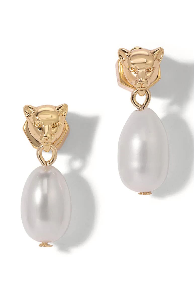 Panther Freshwater Pearl Drop Earrings, Main, color, GOLD