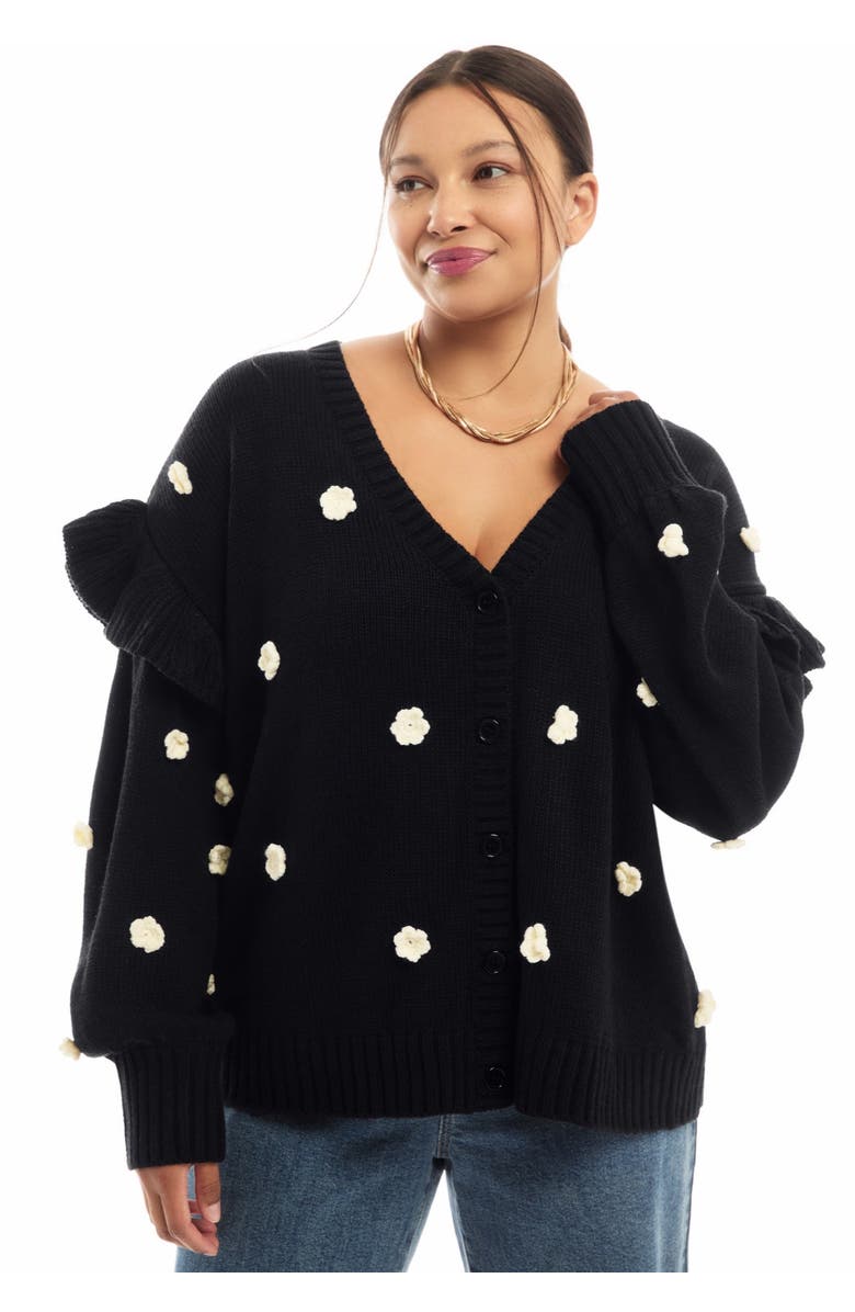 June + Vie Ruffle-Sleeve Cardigan, Alternate, color, Black Onyx