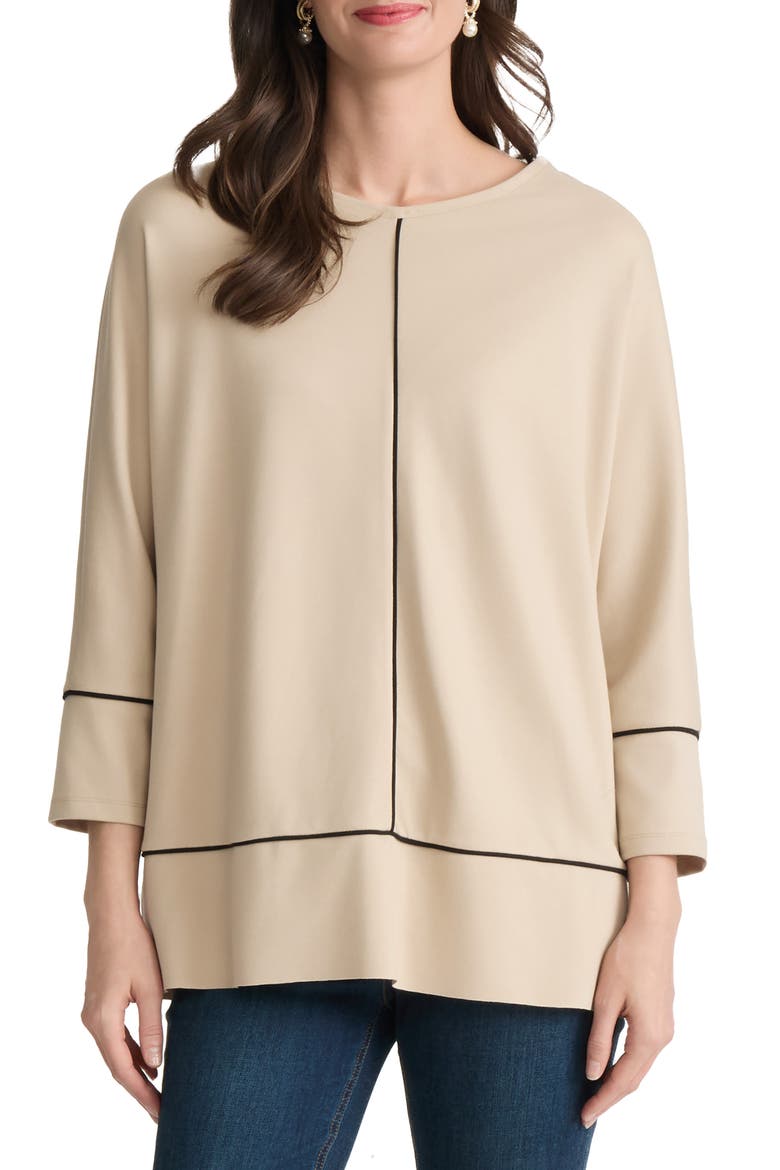 Piped Dolman Sleeve Tunic, Main, color, JONES KHAKI / JONES BLACK