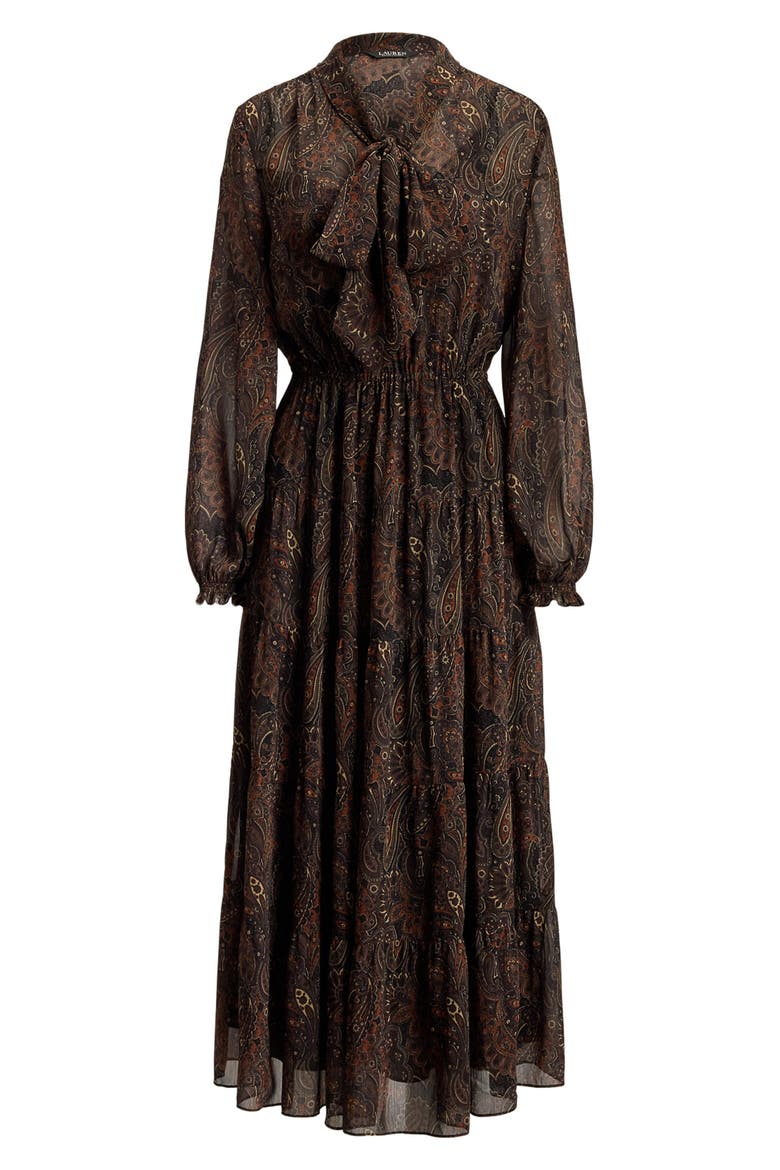 Paisley Crinkle Georgette Tiered Midi Dress, Alternate, color, BLACK/ MULTI