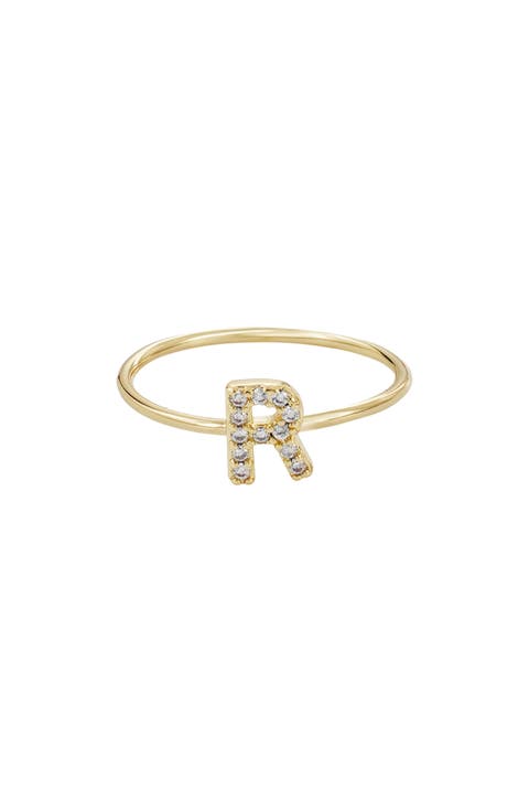 Pavé CZ Initial Charm Ring