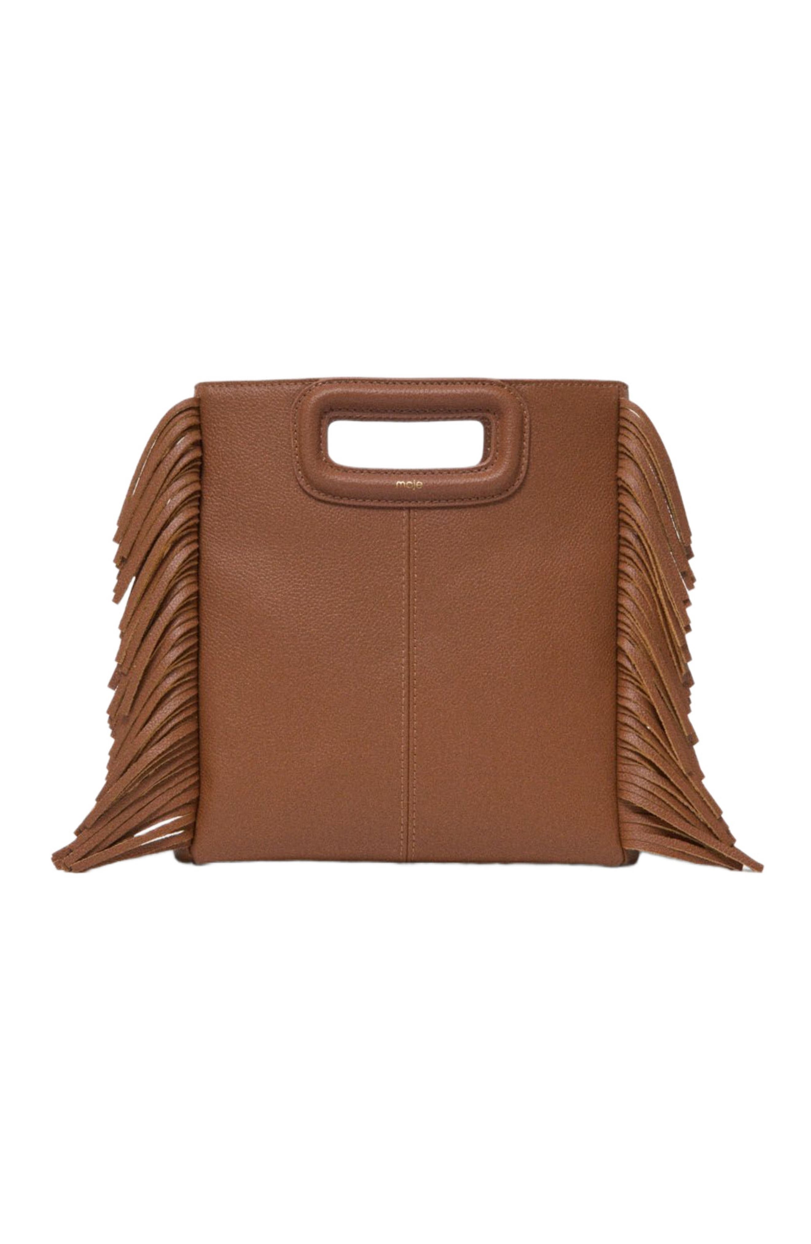 maje Grained leather M bag, Main, color, Cognac Brown