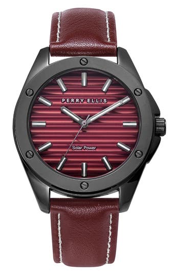 Perry Ellis Solar Powered 3-hand Quartz Strap Watch, 41mm In Burgundy