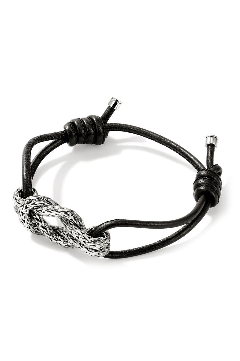 Love Knot Bracelet, Sterling Silver, Leather, 3.5MM, Alternate, color, SILVER/ BLACK