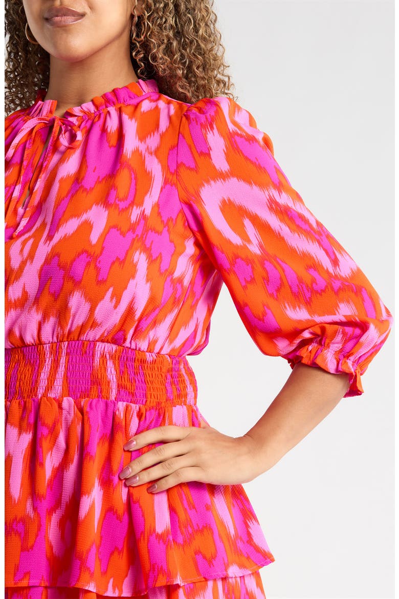 Charly Starla Puff Sleeve Tiered Dress, Alternate, color, ORANGE FUCHSIA MULTI