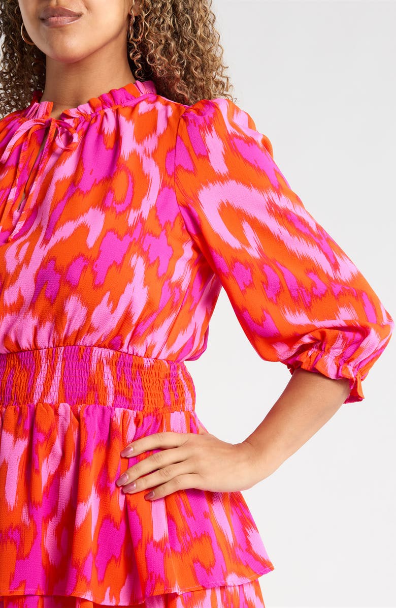 SUGARLIPS Charly Starla Puff Sleeve Tiered Dress, Alternate, color, Orange Fuchsia Multi