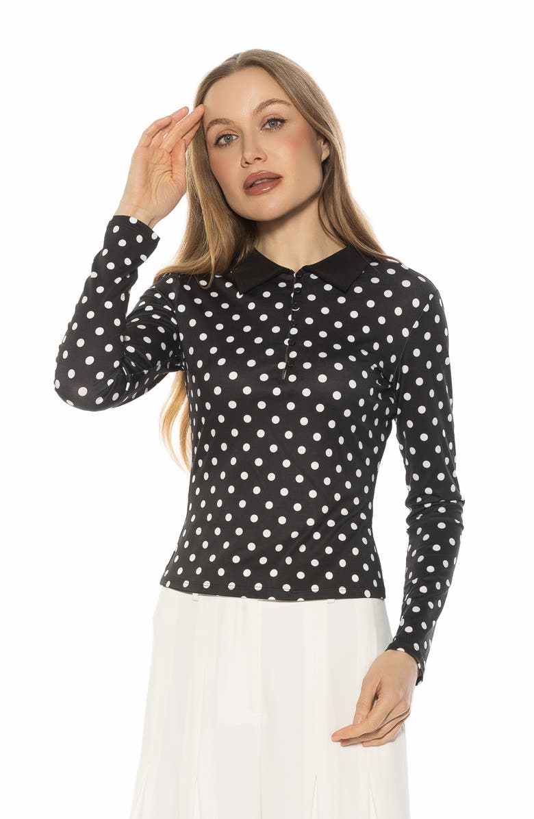 Alexia Admor Marlo Long Sleeve Polo, Alternate, color, Black Polka