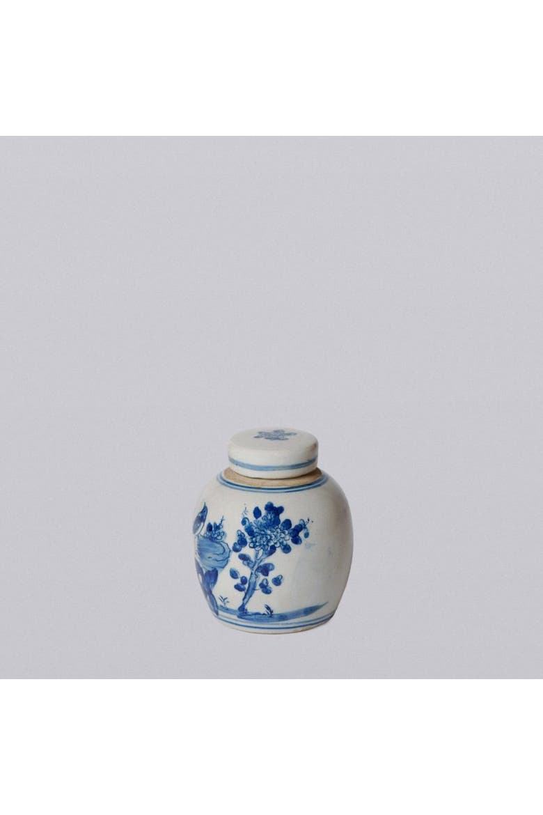 Porcelain Mini Bird and Flower Round Jar, Alternate, color, Blue and White