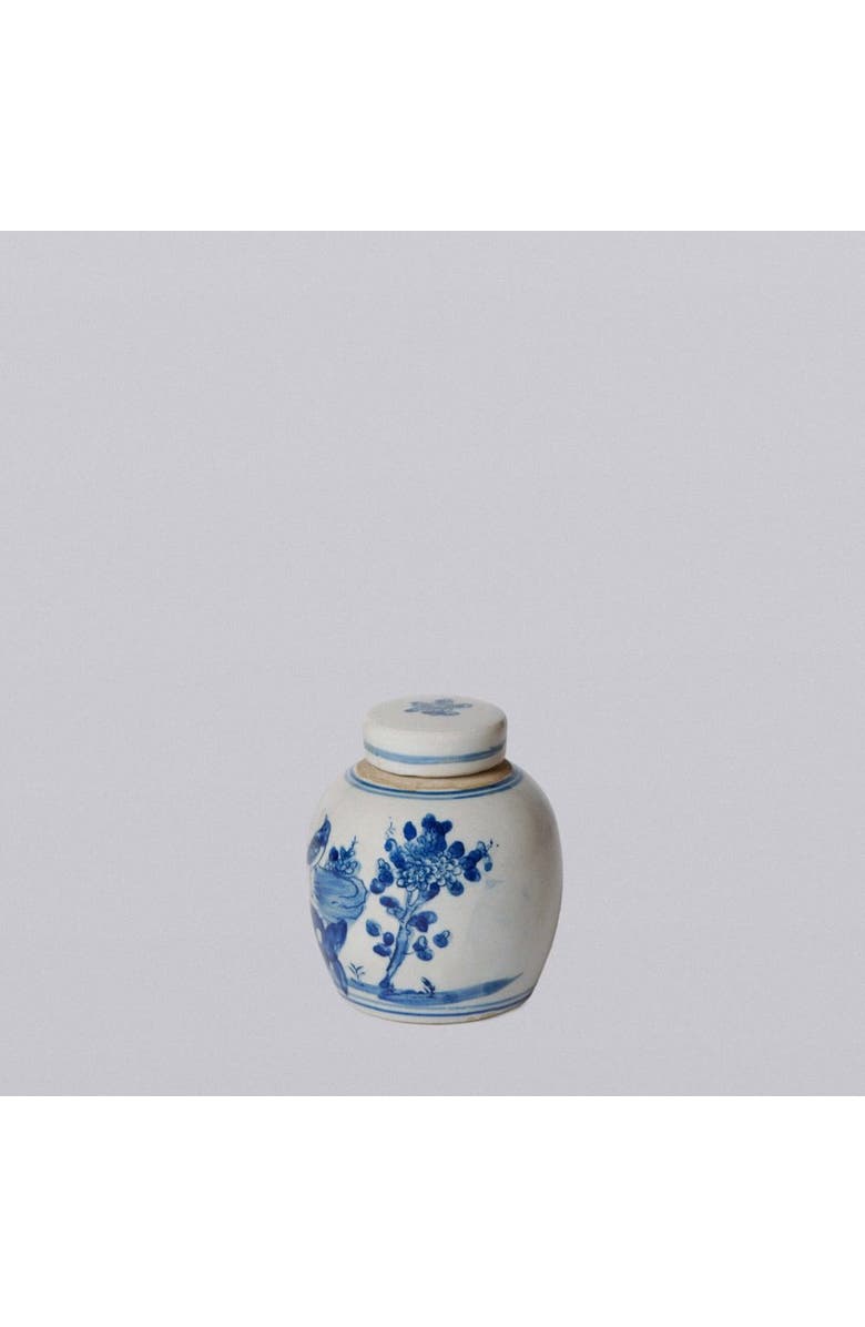 Cobalt Guild Porcelain Mini Bird and Flower Round Jar, Alternate, color, Blue And White