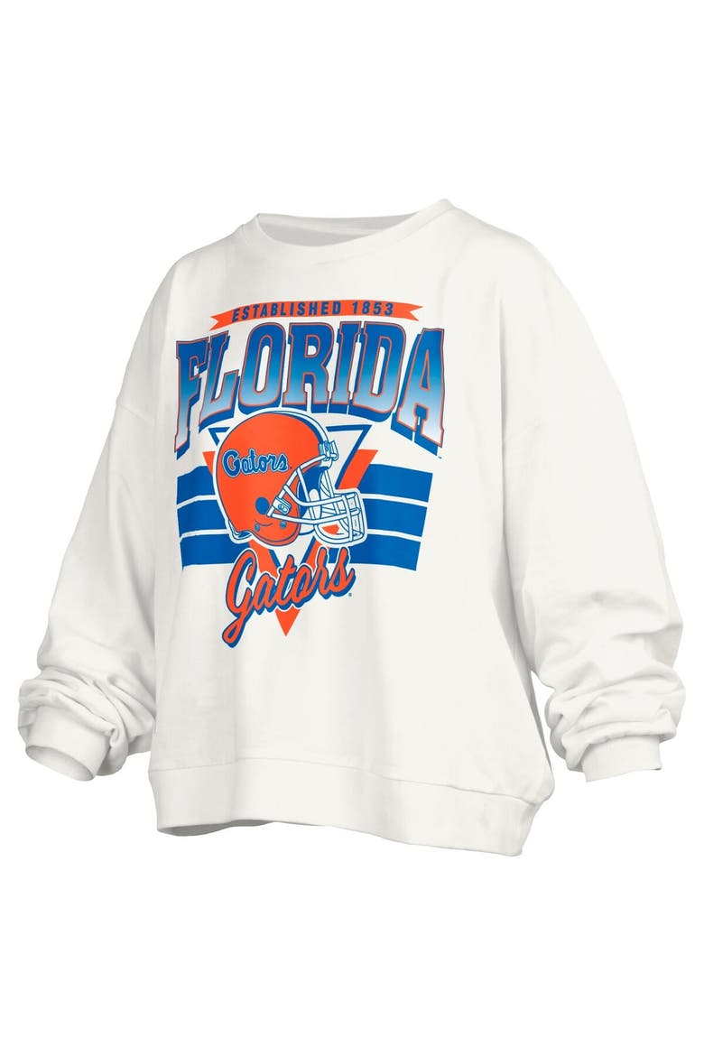 Women's Pressbox White Florida Gators Janice Retro Logo Oversized Pullover Sweatshirt, Alternate, color, White