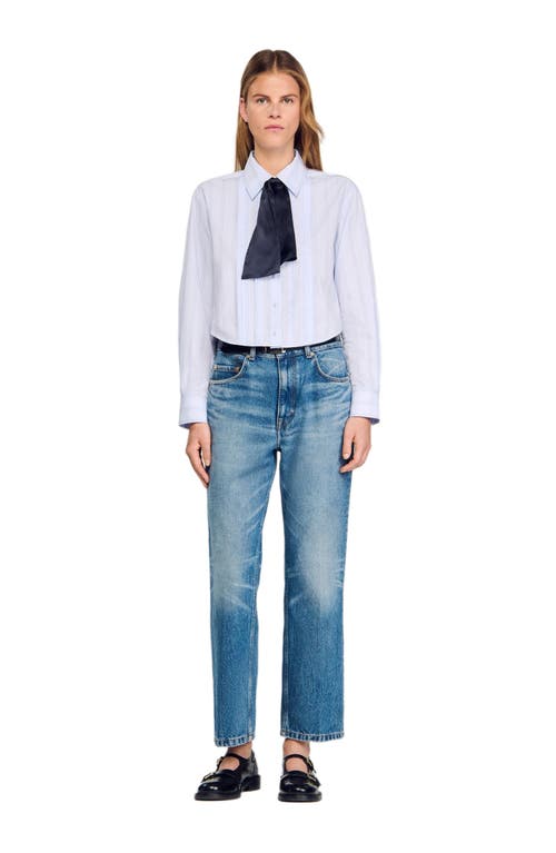 Sandro Womens Sky Blue Marissa Cropped Cotton Shirt In White