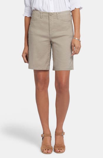 Nydj Five-pocket Stretch Linen Blend Bermuda Shorts In Gray