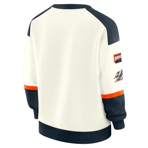 Wear By Erin Andrews Cream Chicago Bears Racing Crew V-neck Sweatshirt In White