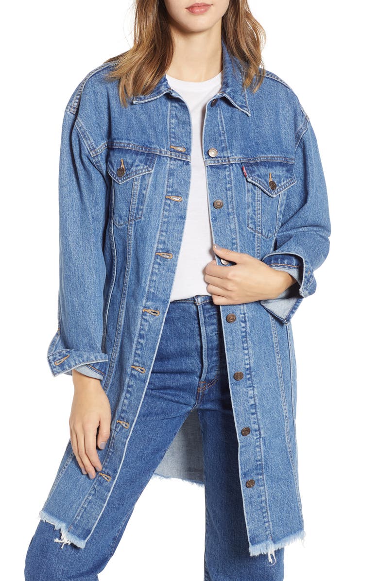 Levi's<sup>®</sup> Extra Long Denim Trucker Jacket, Main, color, 