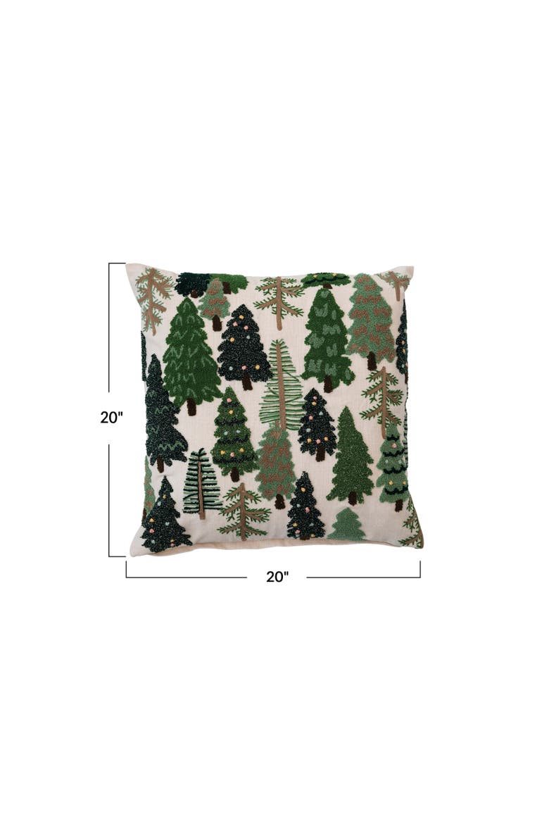 Square Cotton Slub Embroidered Pillow with Trees and French Knots, Alternate, color, Multi
