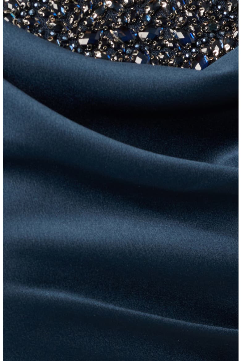 Beaded Off the Shoulder Satin Mermaid Gown, Alternate, color, DARK NAVY