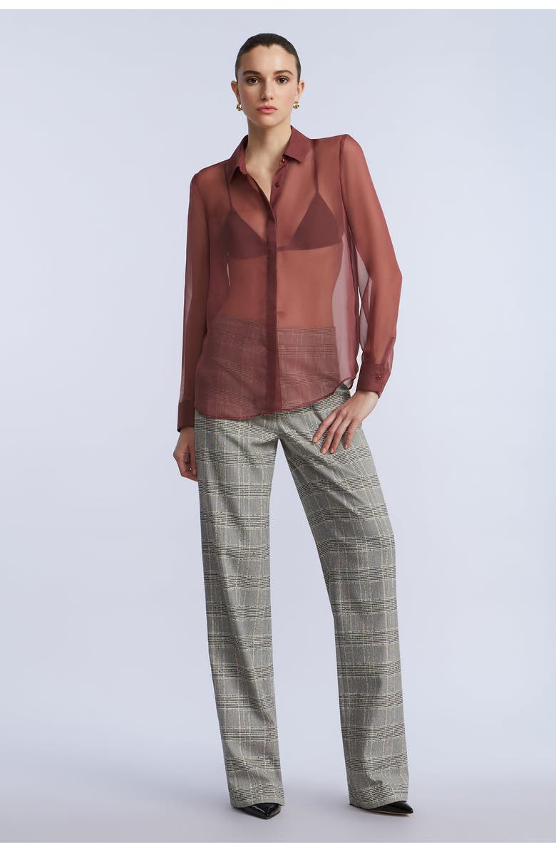 BCBGMAXAZRIA Chiffon Button Down, Main, color, Renaissance Rose