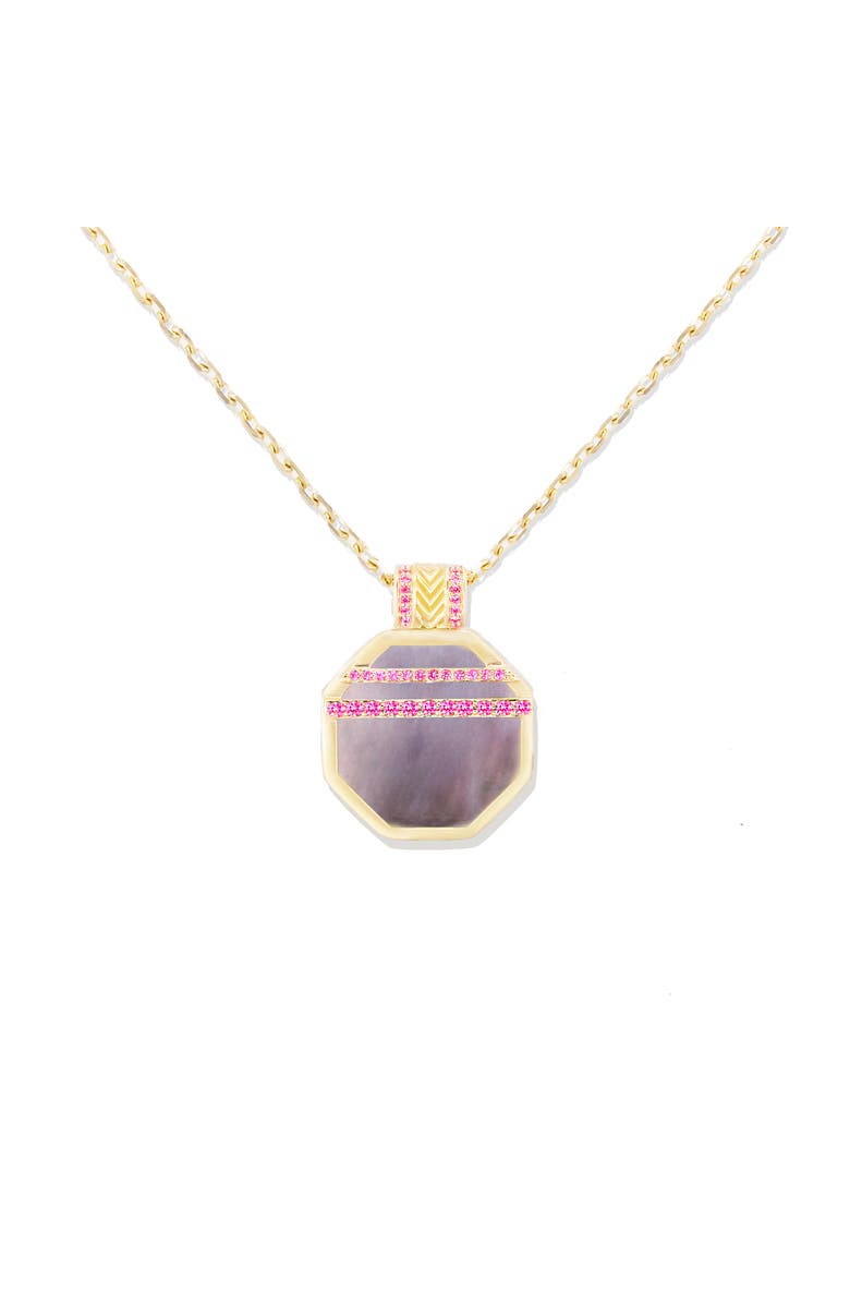 Campbell + Charlotte Spark Octagon Pendant Necklace, Main, color, Blk Mother Of Pearl & Pnk Saph