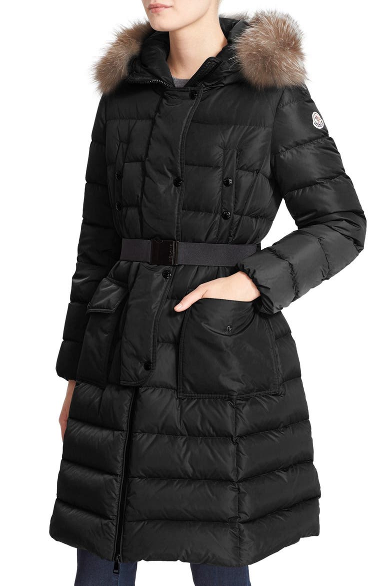 'Khloe' Water Resistant Nylon Down Puffer Parka with Removable Genuine Fox Fur Trim, Alternate, color, BLACK