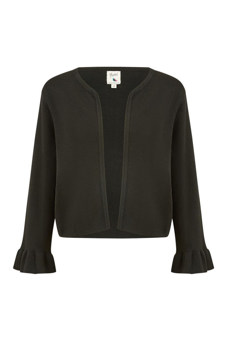 Bell Sleeve Cropped Cardigan, Alternate, color, Black