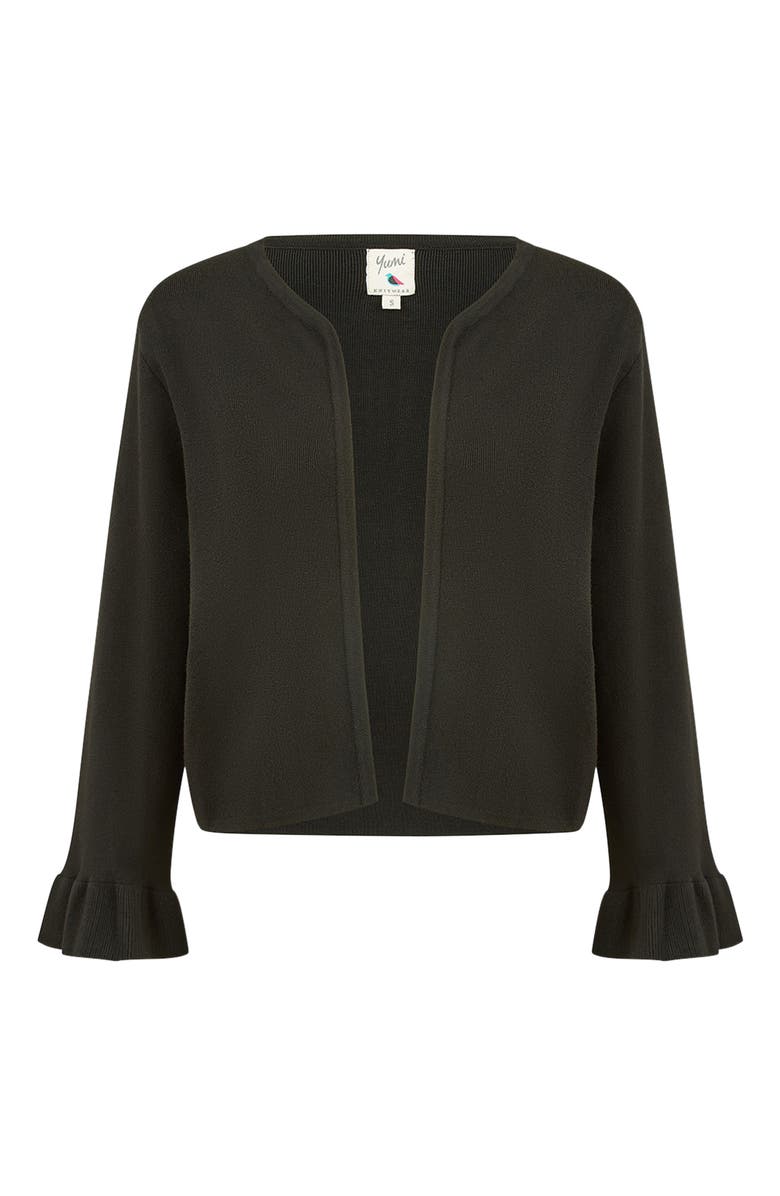 Yumi Bell Sleeve Cropped Cardigan, Alternate, color, Black