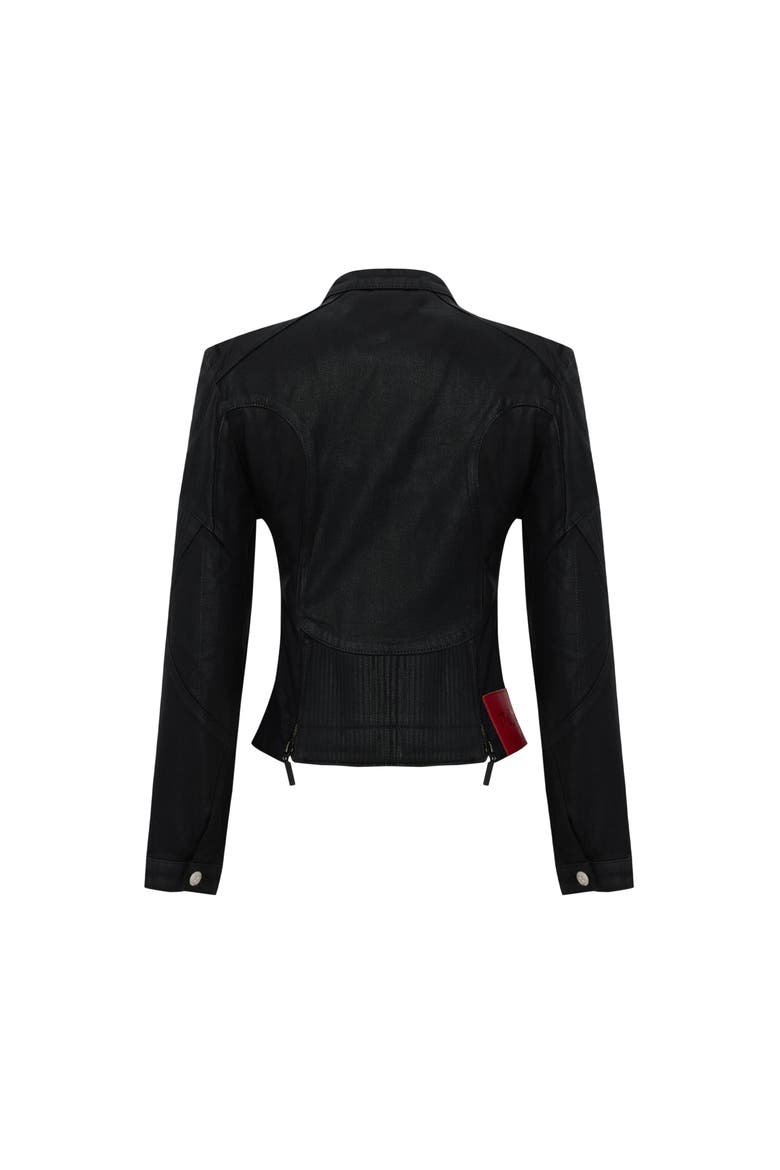 Pure Cotton Shiny Coated Women Denim Jacket, Alternate, color, BLACK