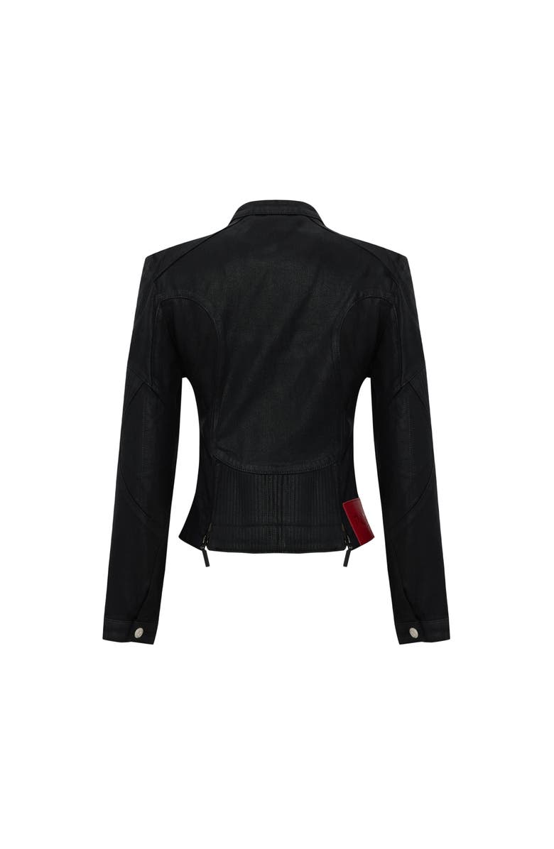 PCFG Pure Cotton Shiny Coated Women Denim Jacket, Alternate, color, Black