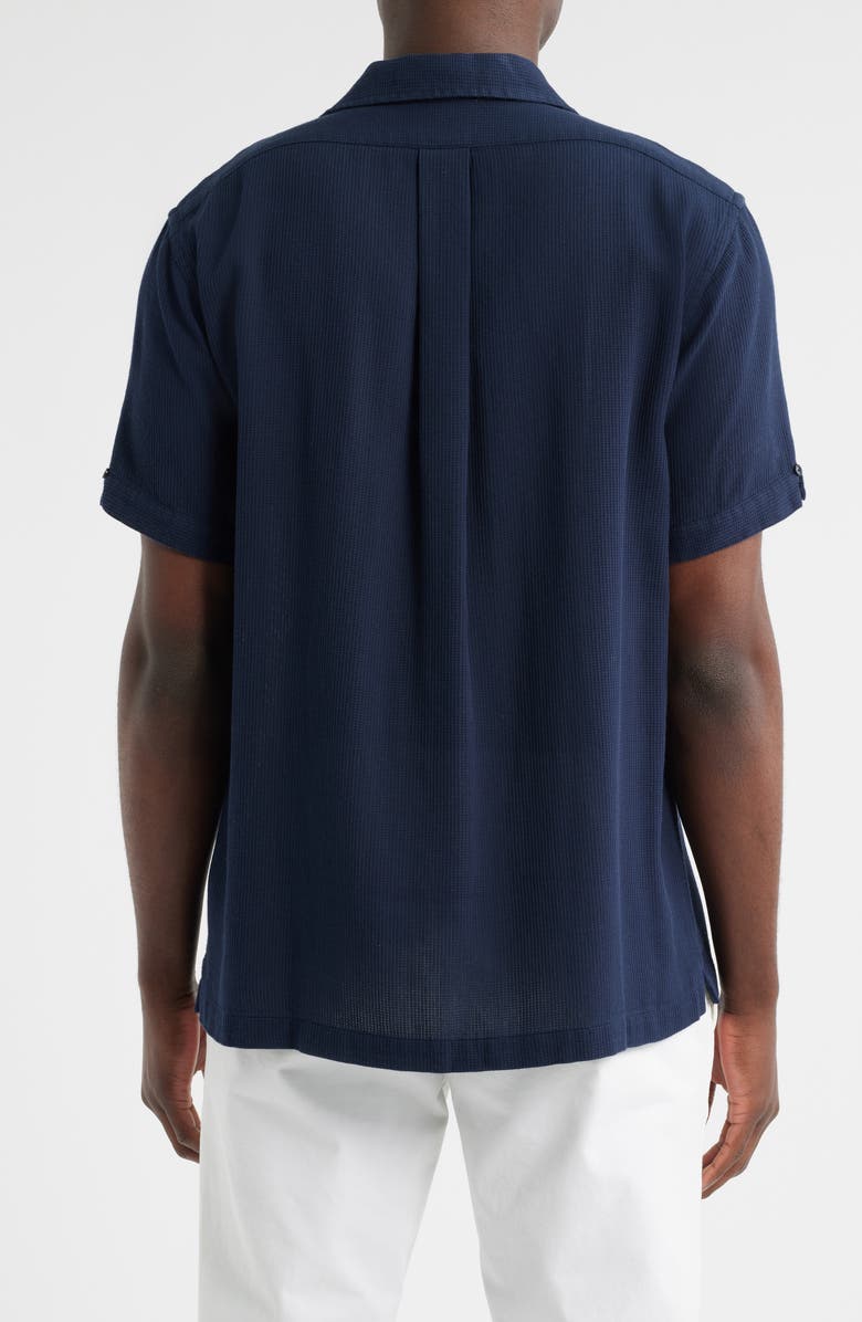 Brooks Brothers Cotton Waffle Camp Shirt, Alternate, color, Navy
