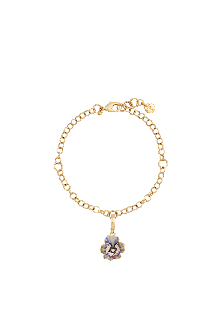 Pansy & Pearl Charm Chain Bracelet, Main, color, Gold