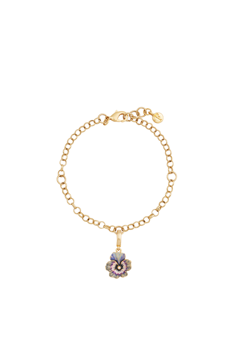 Fable England Pansy & Pearl Charm Chain Bracelet, Main, color, Gold