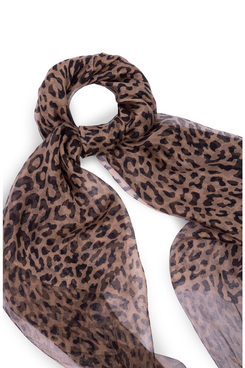 Leopard Print Silk Scarf, Alternate, color, BROWN