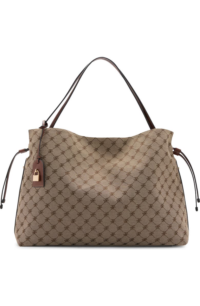 MANGO Logo Jacquard Bucket Bag, Main, color, Leather