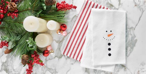 C & F Home C&f Home Snowman Face Waffle Weave Cotton Kitchen Towel In White