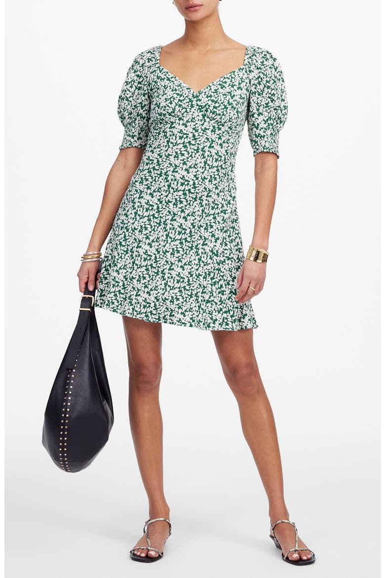Seamed V-Neck Minidress, Main, color, ABSTRACT LEAF KELLY VERDANT GR