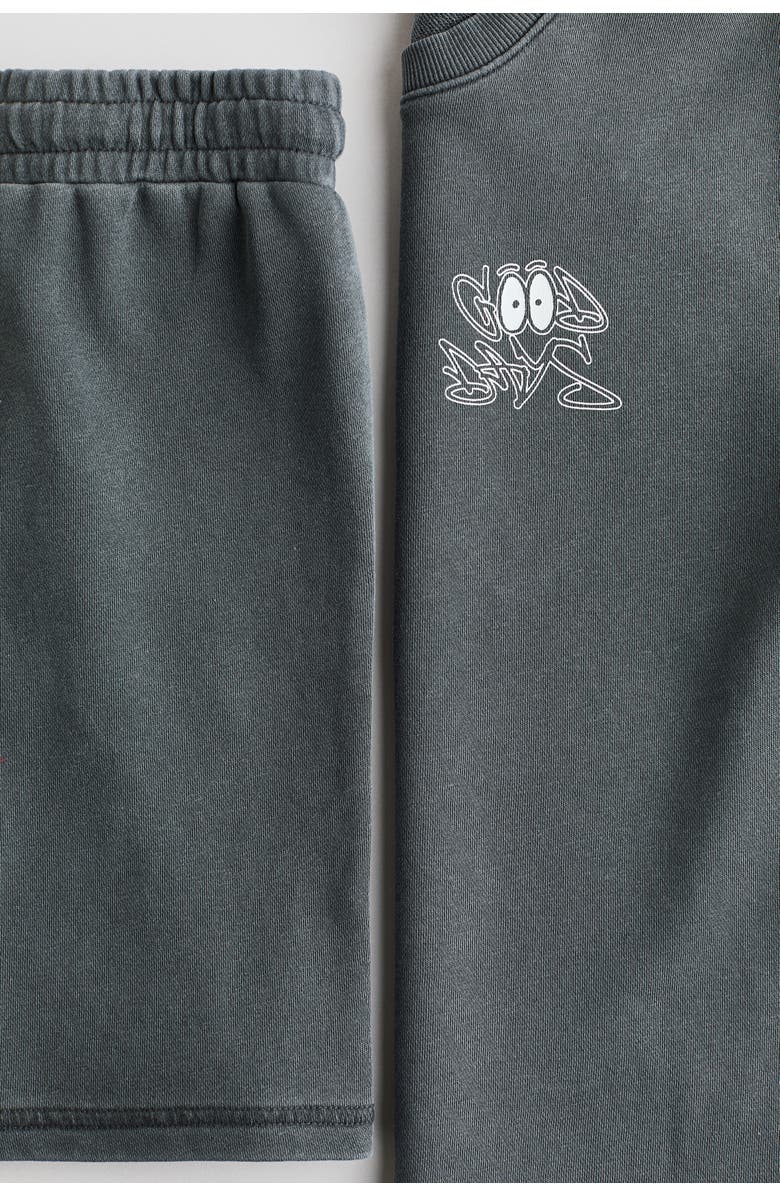 H&M 2-piece printed sweatshirt and joggers set, Alternate, color, Dark Gray/Good Days