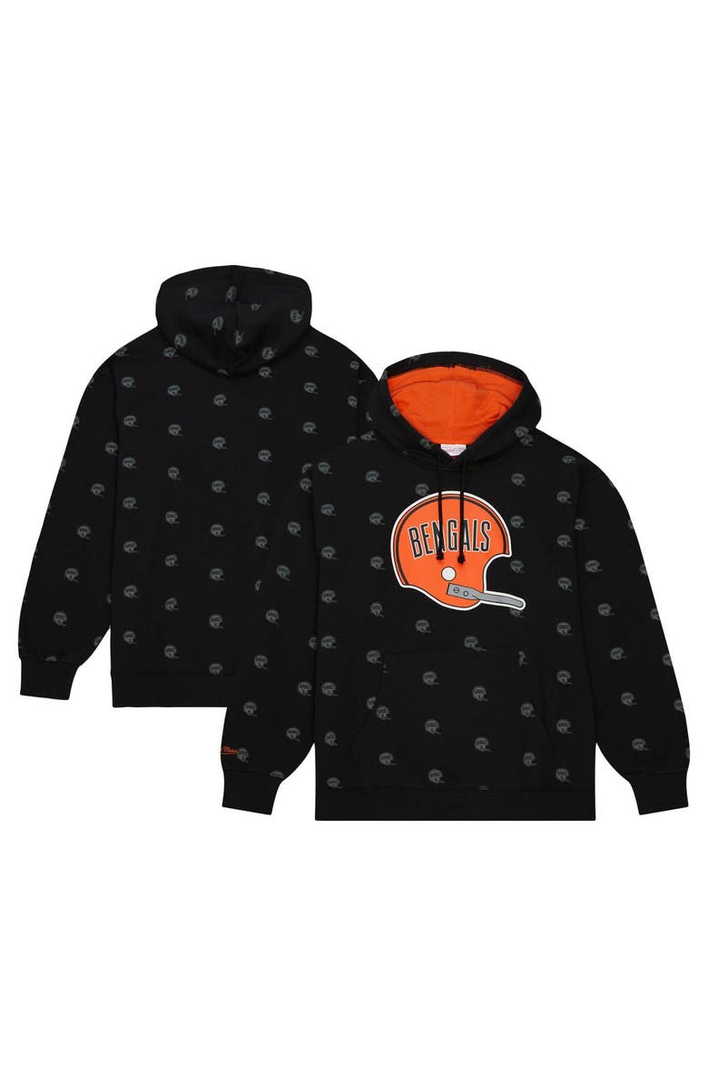 Mitchell & Ness Men's Mitchell & Ness Black Cincinnati Bengals Allover Print Fleece Pullover Hoodie, Main, color, Black