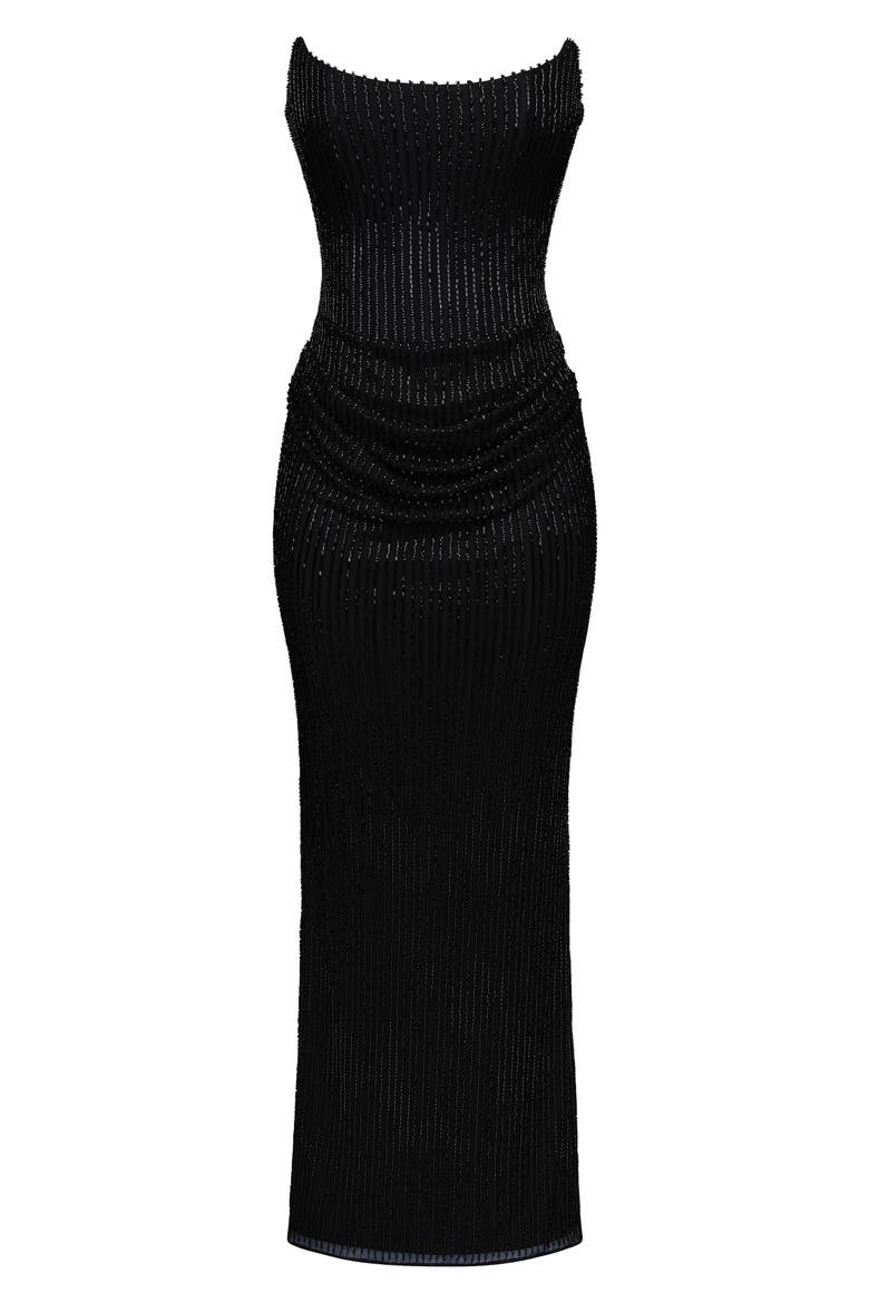 Alicia Hand Beaded Strapless Mermaid Gown, Alternate, color, BLACK