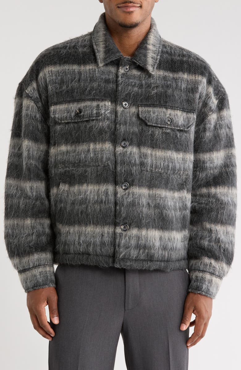 BP. Brushed Plaid Flannel Shirt Jacket, Alternate, color, Black Faded Clark Plaid