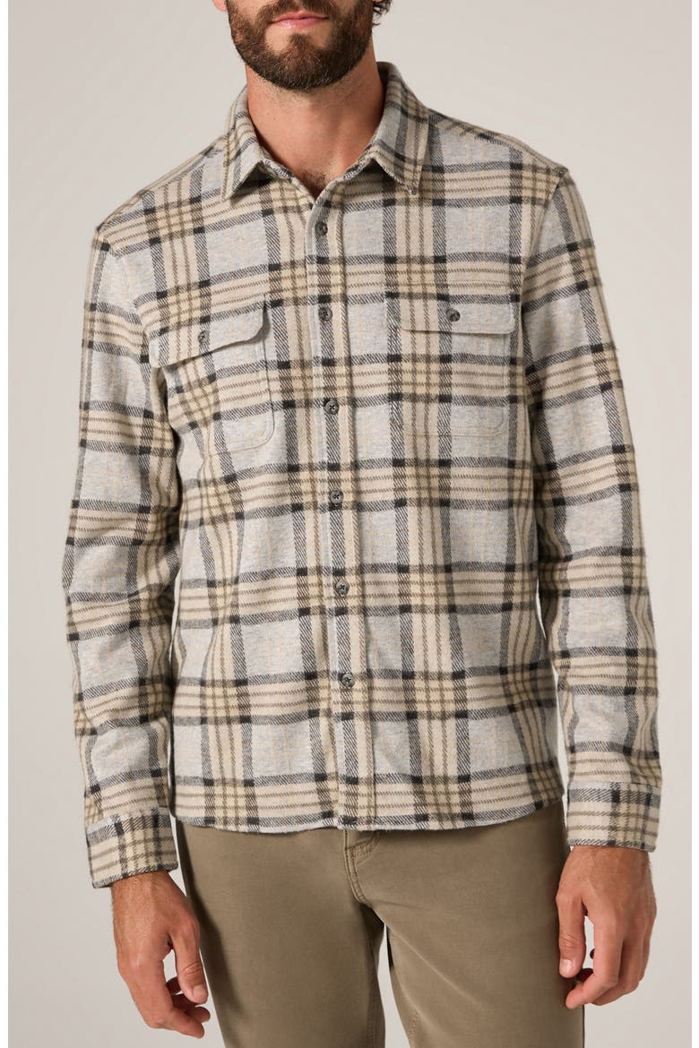 Generation Plaid Stretch Flannel Button-Up Shirt, Main, color, BEIGE