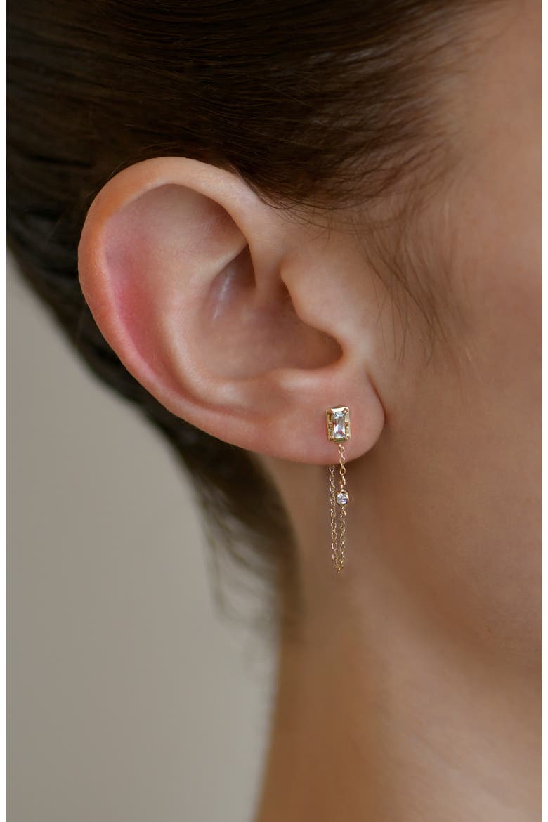 Cléo Chain Drop Diamond Front/Back Earrings, Alternate, color, WHITE