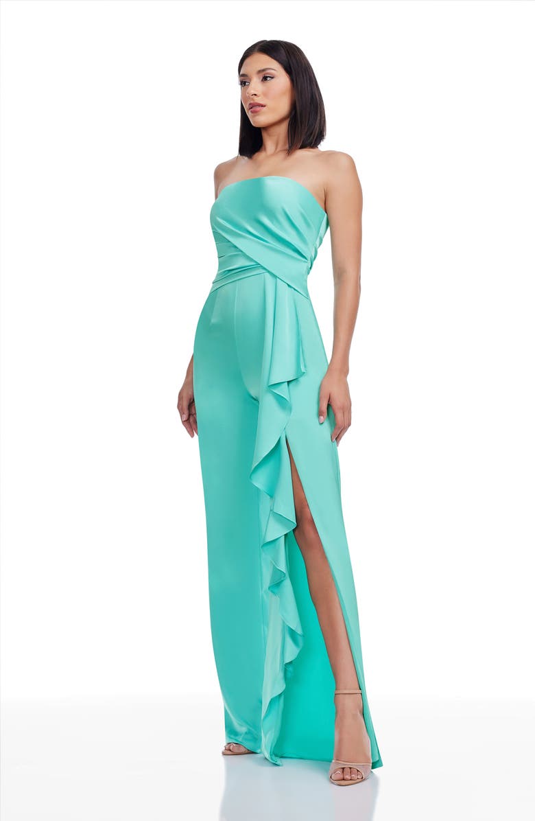 Dress the Population Shawn Strapless Slit Jumpsuit, Alternate, color, Aqua