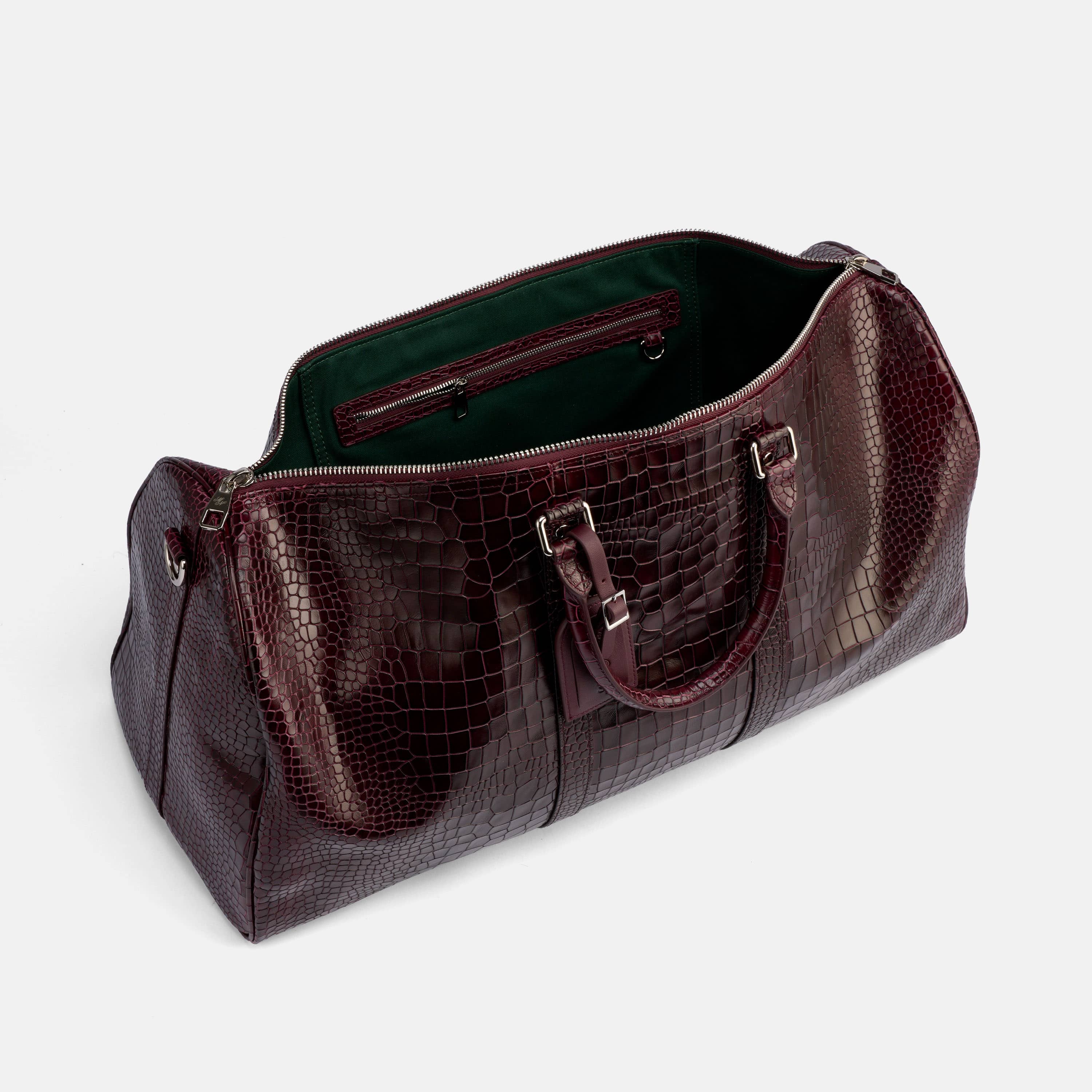 Large Weekender Duffle Bag, Alternate, color, Burgundy Crocskin