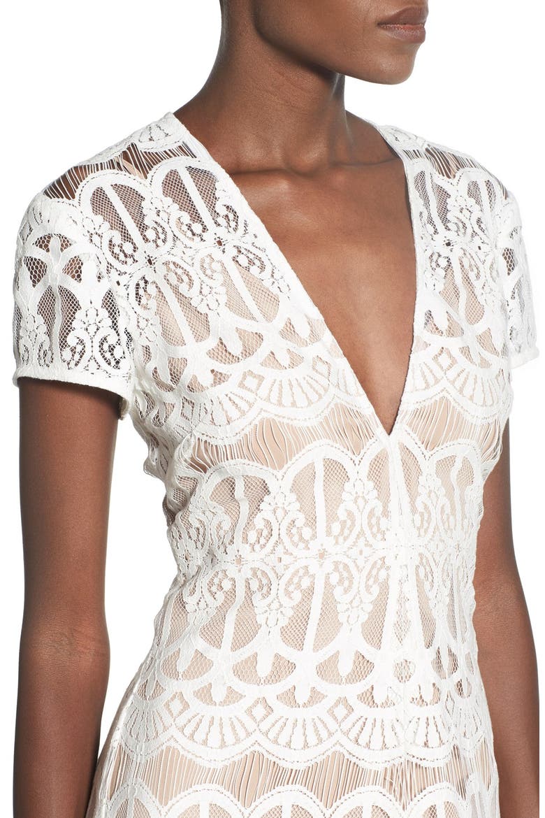 V-Neck Lace Maxi Dress, Alternate, color, WHITE/  NUDE