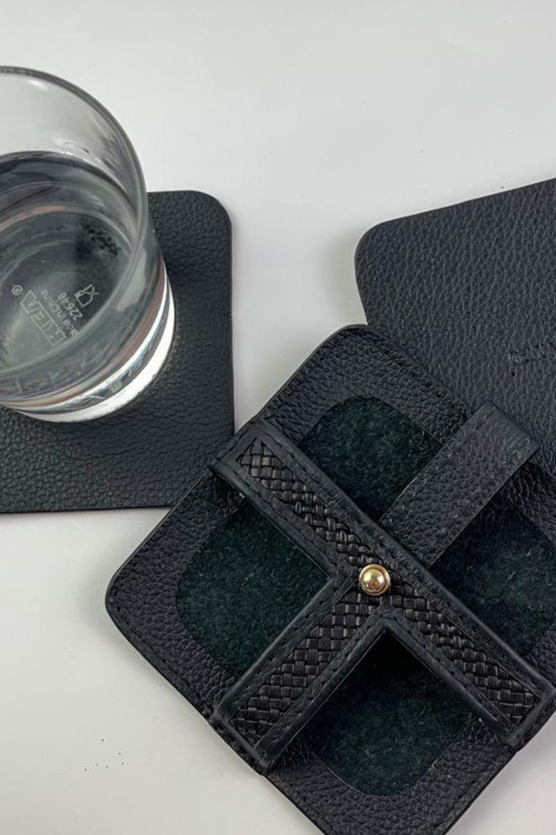 Woven Square Coasters, Alternate, color, Black
